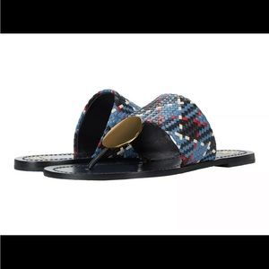 NAPA LEATHER TORY BURCH PATOS DISC WOVEN SANDALS NAVY BLUE US 5- EUC